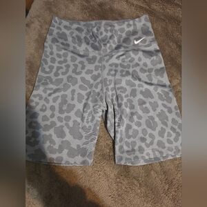 Nike Gray Leopard-Print High-Rise Bike Shorts